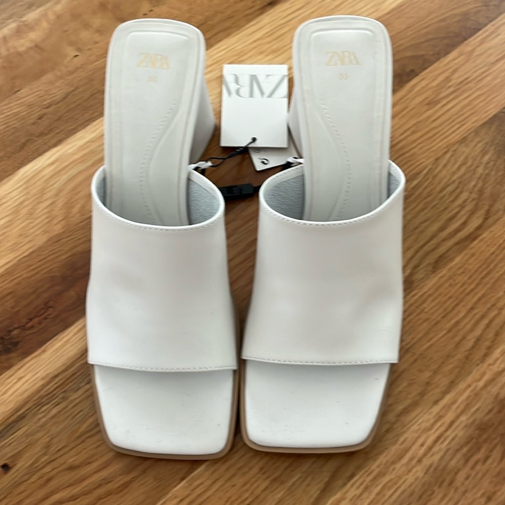 White leather heeled sandals